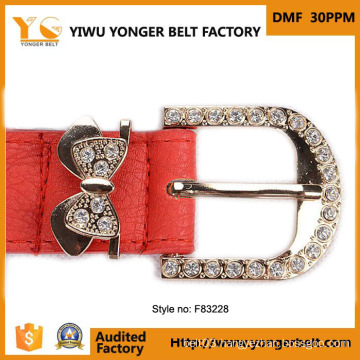 New Arrival Red Color Bowknot Rhinestone Cute Leather Look Snake PU Belts